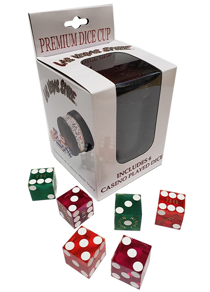 3 Pairs Authentic Nevada Casino Table-Played Craps Dice + Dice Cup Bundle Boxed