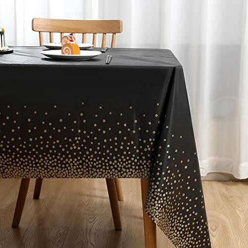 Black and Gold Plastic Tablecloth, 54 "x108 Rectangular 1 Pack Black Gold