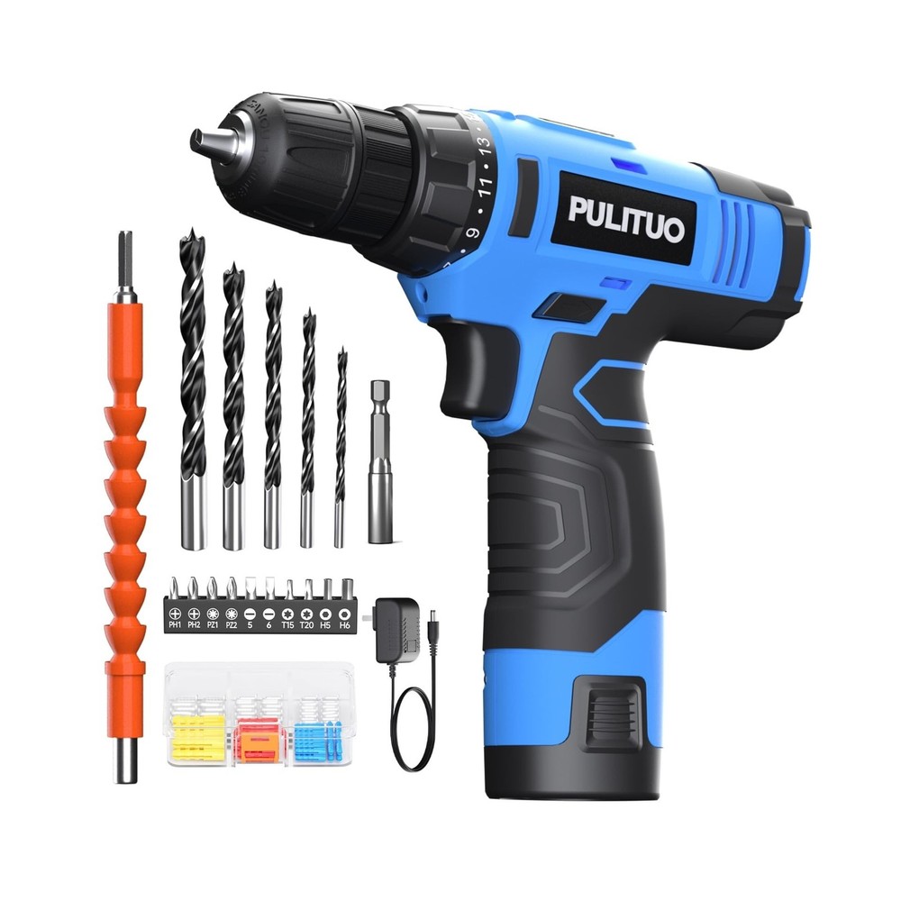 PULITUO 12V Blue Cordless Drill Set - Power Drill Kit with Battery ... Fast Ship