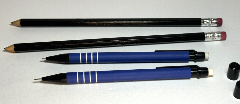 VINTAGE CENSUS 2000 (2) BLUE MECHANICAL PENCILS & (2) WOOD PENCILS - ALL WRITE!
