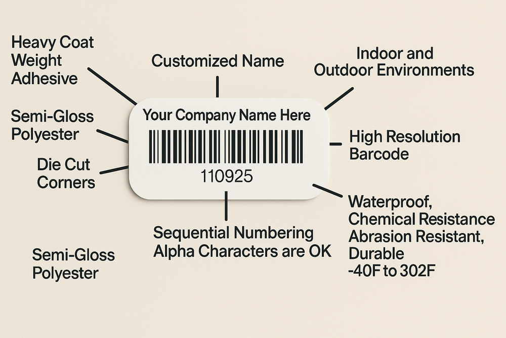 Durable Asset Tags - Sequential Barcoded - Custom - 1.5" x 3/4"