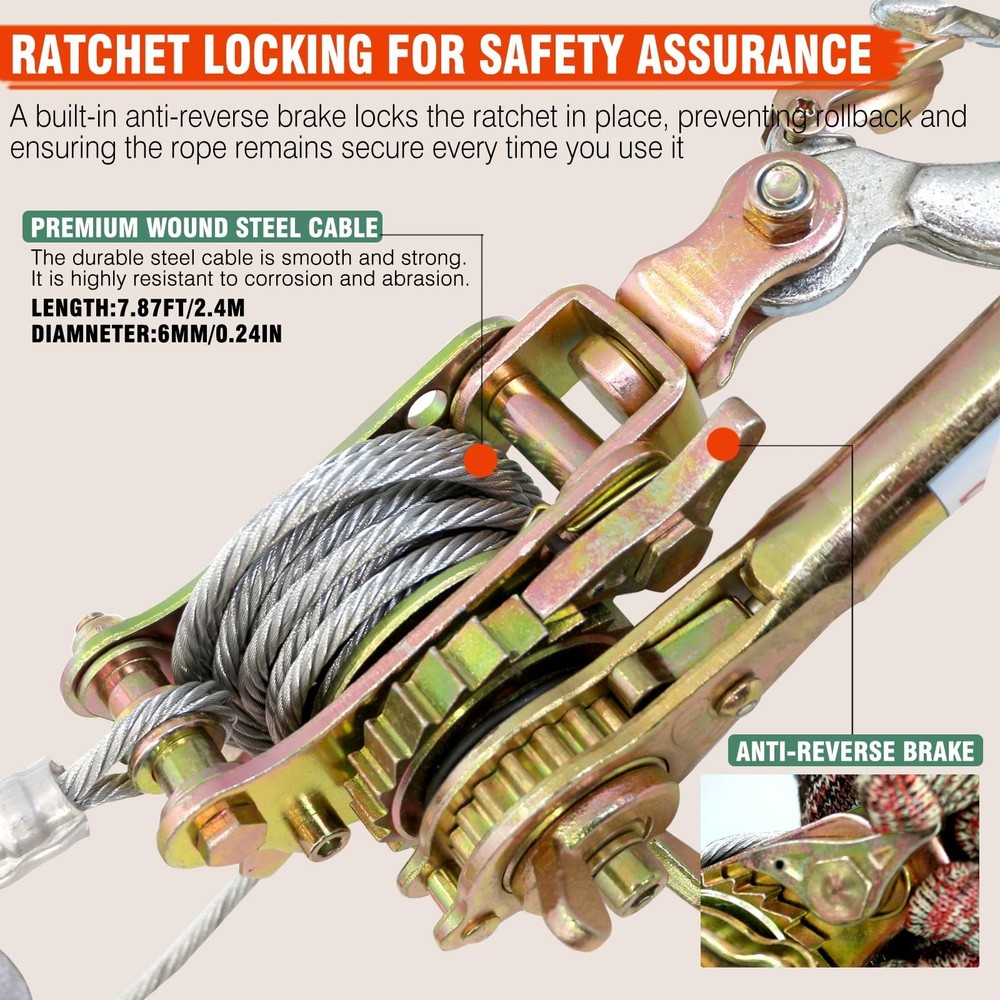 Zipline Tensioning Kit,Cable Winch Puller, Come Along Winch 4410LBS,with Cabl...