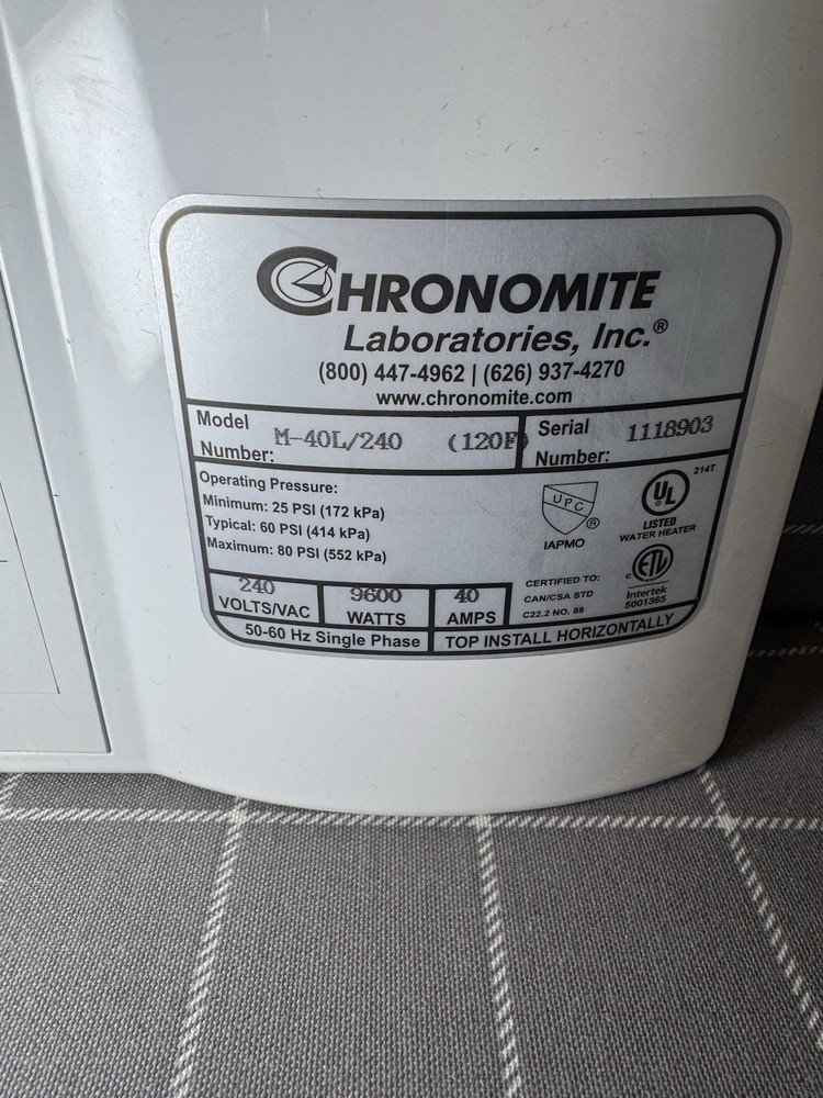 Chronomite Instant Flow Tankless Water Heater M40L/240 9600 Watts - 40 Amps