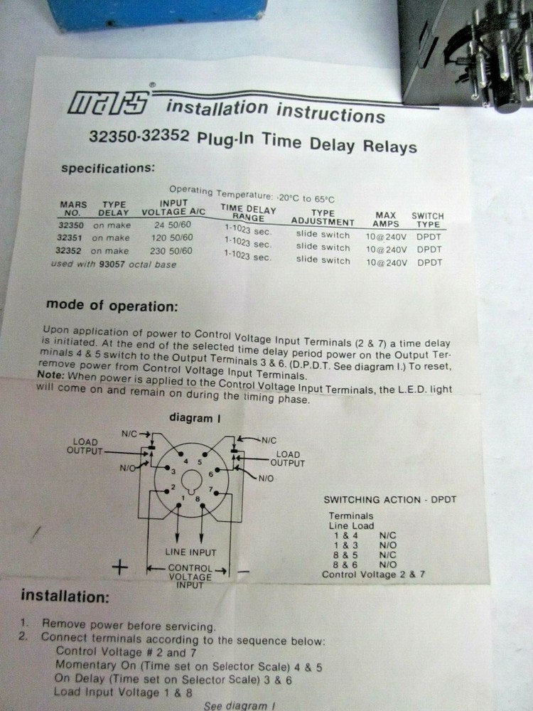 Mars 32351 - Solid State Delay Timer, Delay on Make 1-1023 SEC 120VAC - NOS