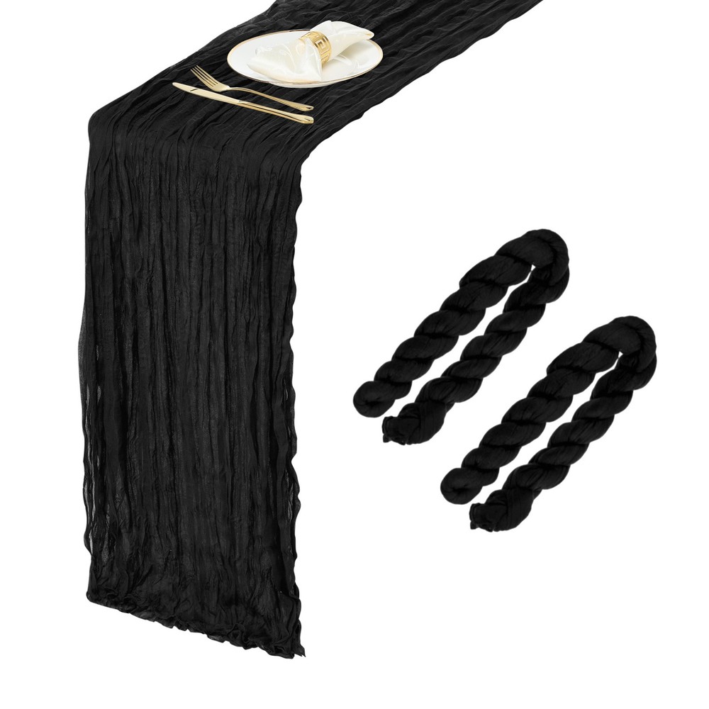 2Pcs Black Cheesecloth Table Runner 35.4" x 118" Rustic Gauze Table Runner