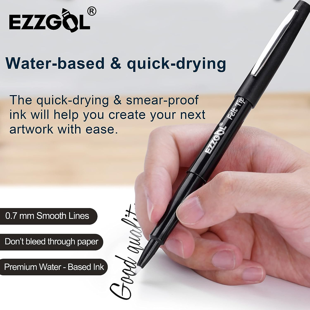 Black Felt Tip Pens, 30 Pack, 0.7Mm Premium Medium Fine Point, Felt Tip Markers
