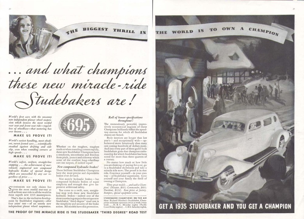 And what champions are Studebaker ad 1935