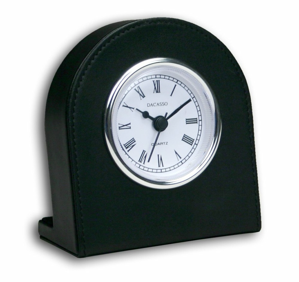 Black Leather Clock with Silver Insert