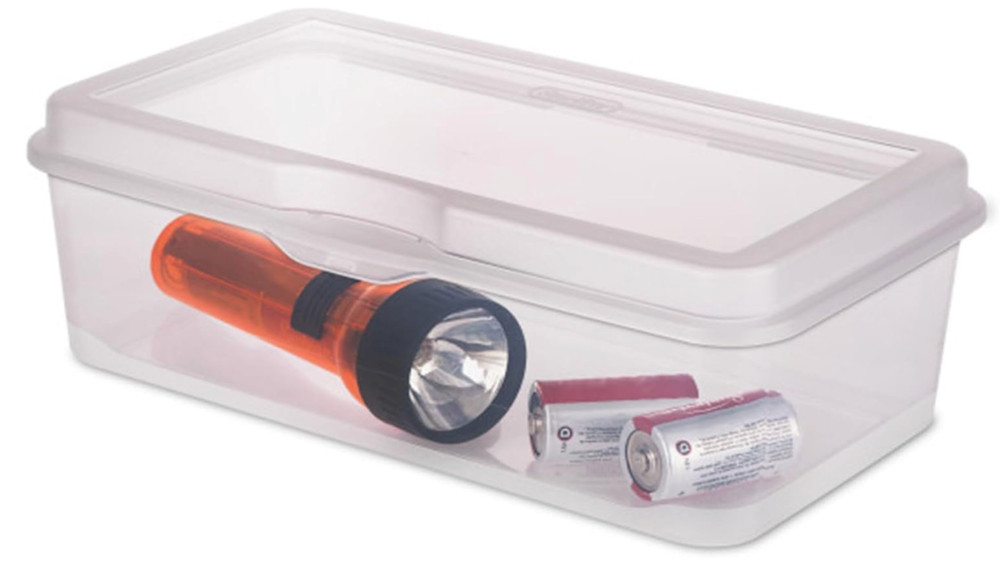 Sterilite 6-Pack Rectangular Large Fliptop, Clear Plastic Storage Box with Hinge