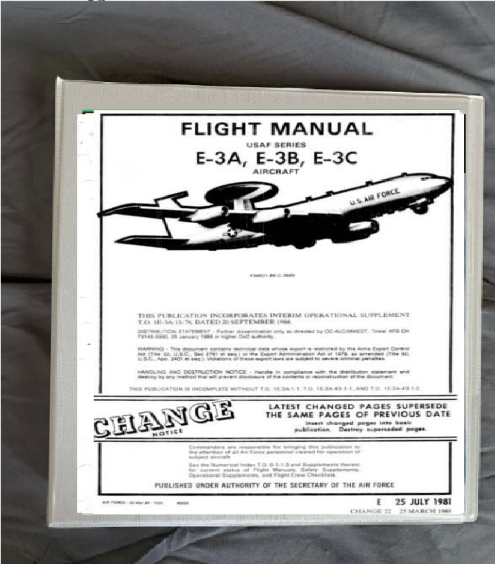 e-3a e-3b e-3c Sentry  Plane Operating flight manual manual printed & binder DCS