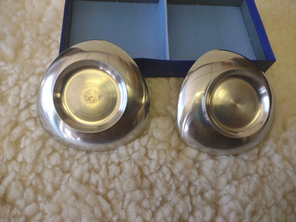 Hyslop Stainless 18/8 pair triangular taper candleholders Denmark w. box