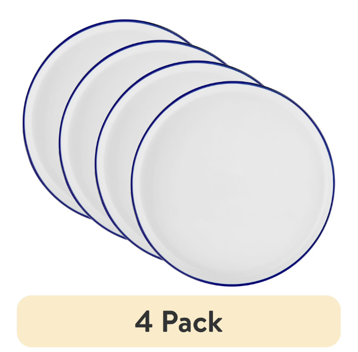 4-Pack Blue Rim Stoneware Dinner Plates – Kitchen & Dining Tableware