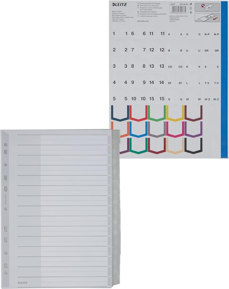 Leitz 12760000 Plastic Index Blank A4 Polypropylene 15 Sheets Grey