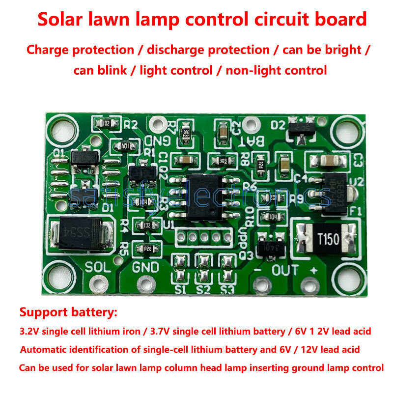 3.7V solar lawn light controller 6V12V solar column headlight controller