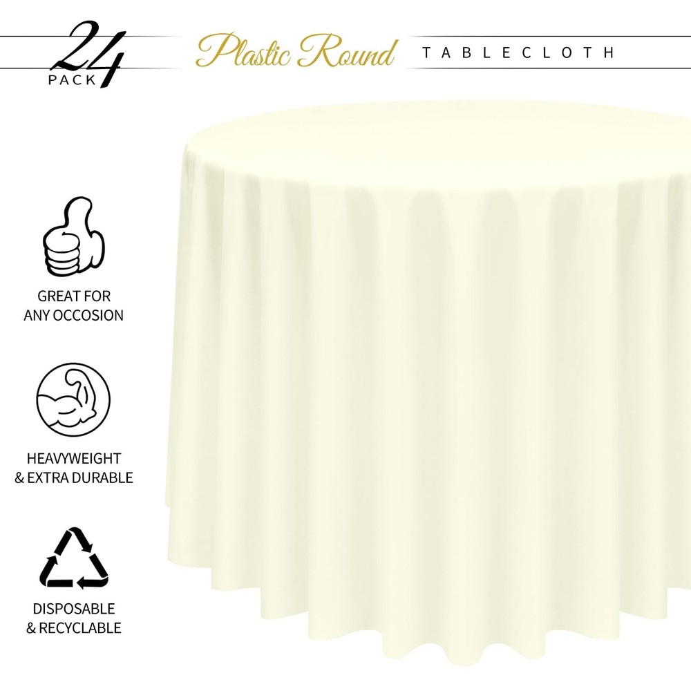 YMHPRIDE 24 Pack Plastic Table Cloth Disposable, 96 Inch Ivory Disposable Tab...