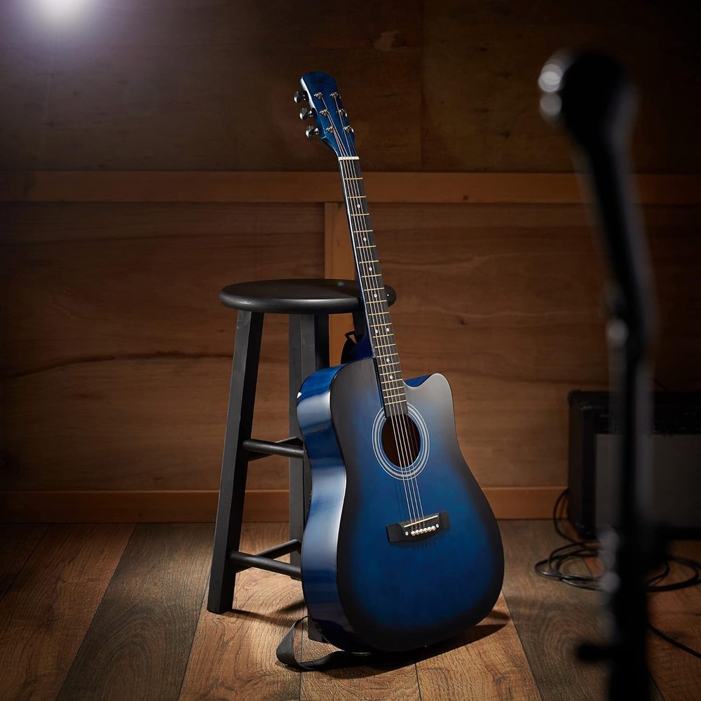 41-inch Beginner Cutaway Acoustic Guitar Package Blue, Full Size Basic Starte...