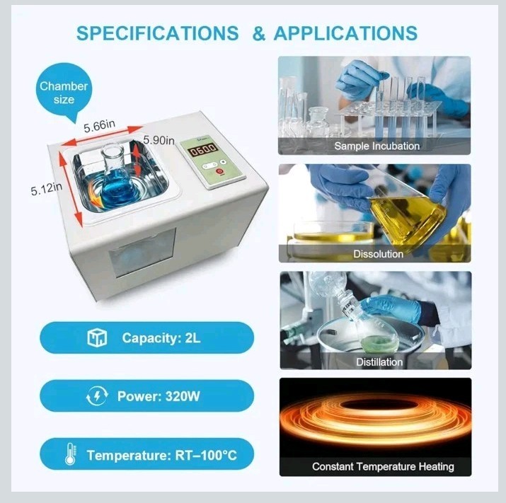 2L Lab Water Bath with Circulating Pump, Three-Sided Viewing Windows, PID...