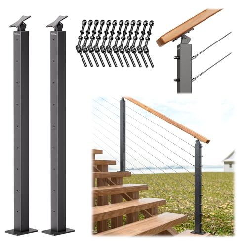 2 Pack 36inch Cable Railing Post Adjustable Angle Cable 36 inch Black End Post