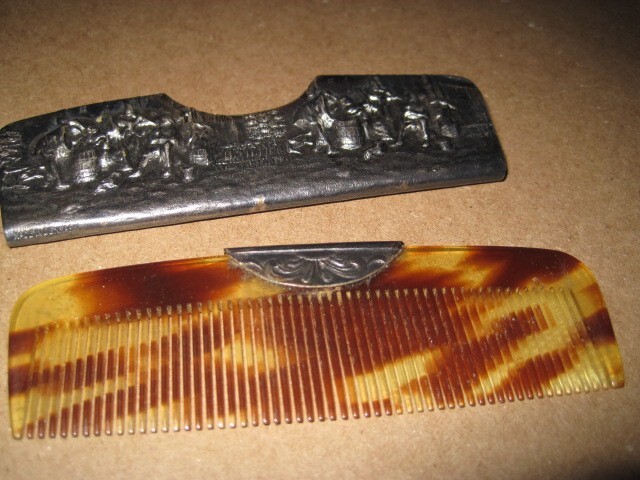 Vintage Jensen Denmark Silverplate Embossed Comb Holder & Turtle Comb