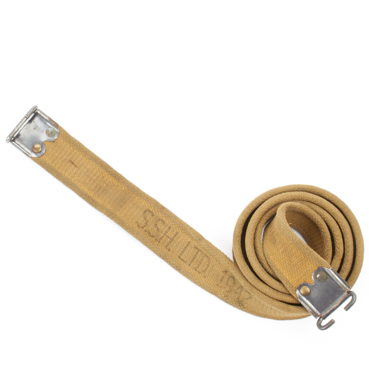 Original WWII Dated British Enfield Web Khaki Sling with Steel Fittings