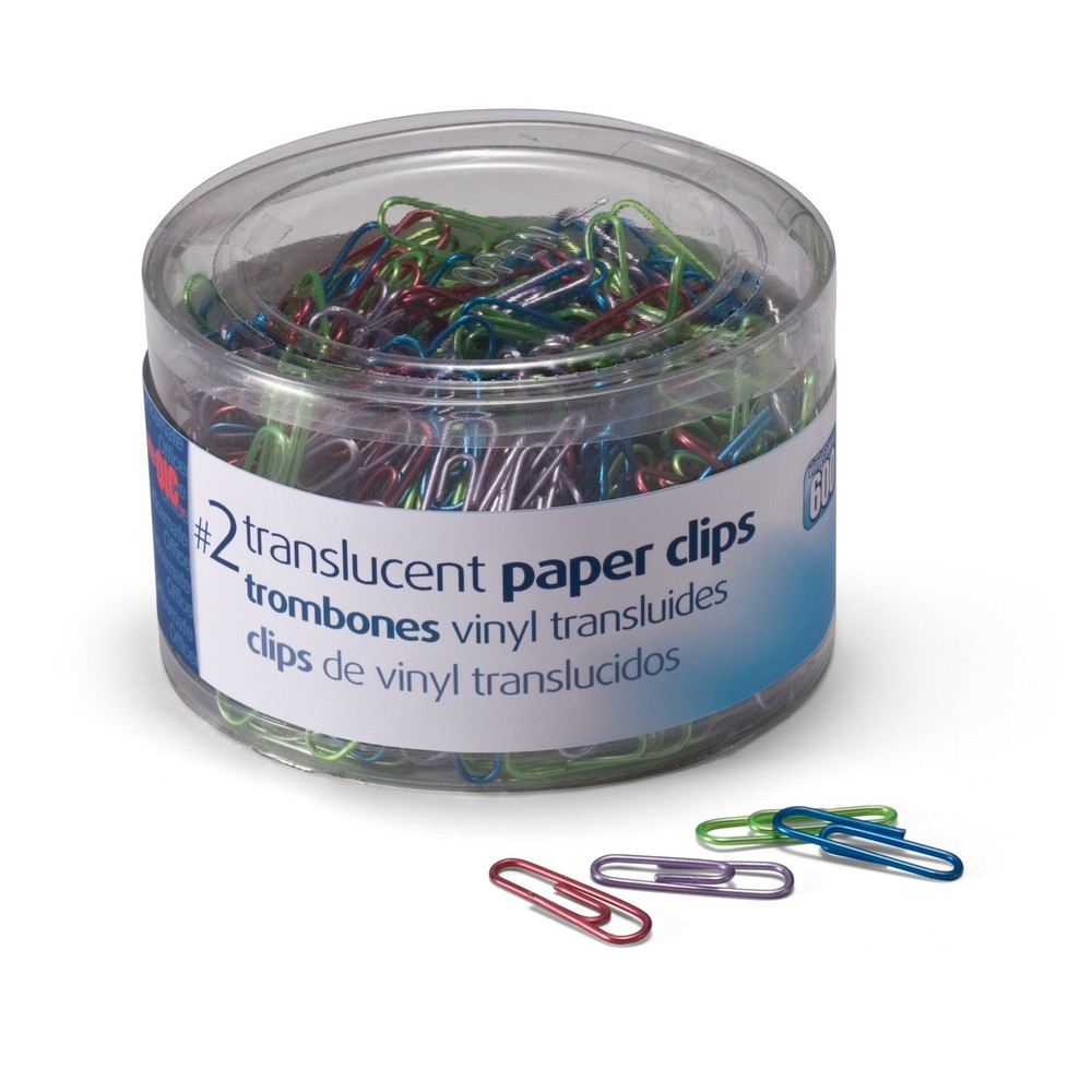Officemate Translucent Paper Clips Size 2 Assorted Colors 600 Count Pack