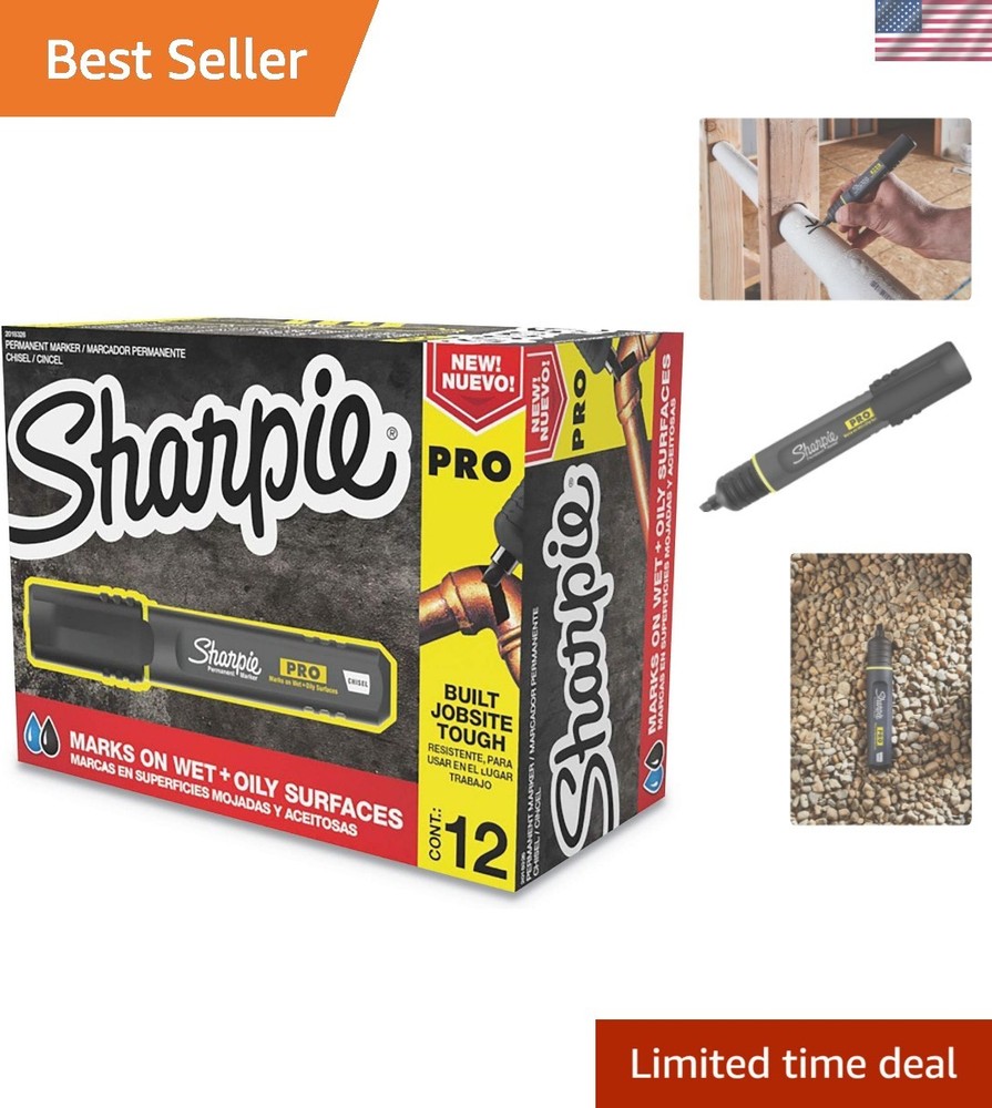 Pro Permanent Marker Medium Chisel Tip Black 12 Count 2018326