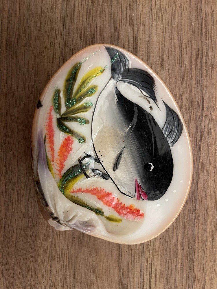Hand-Painted Seashell with Fish Design. New