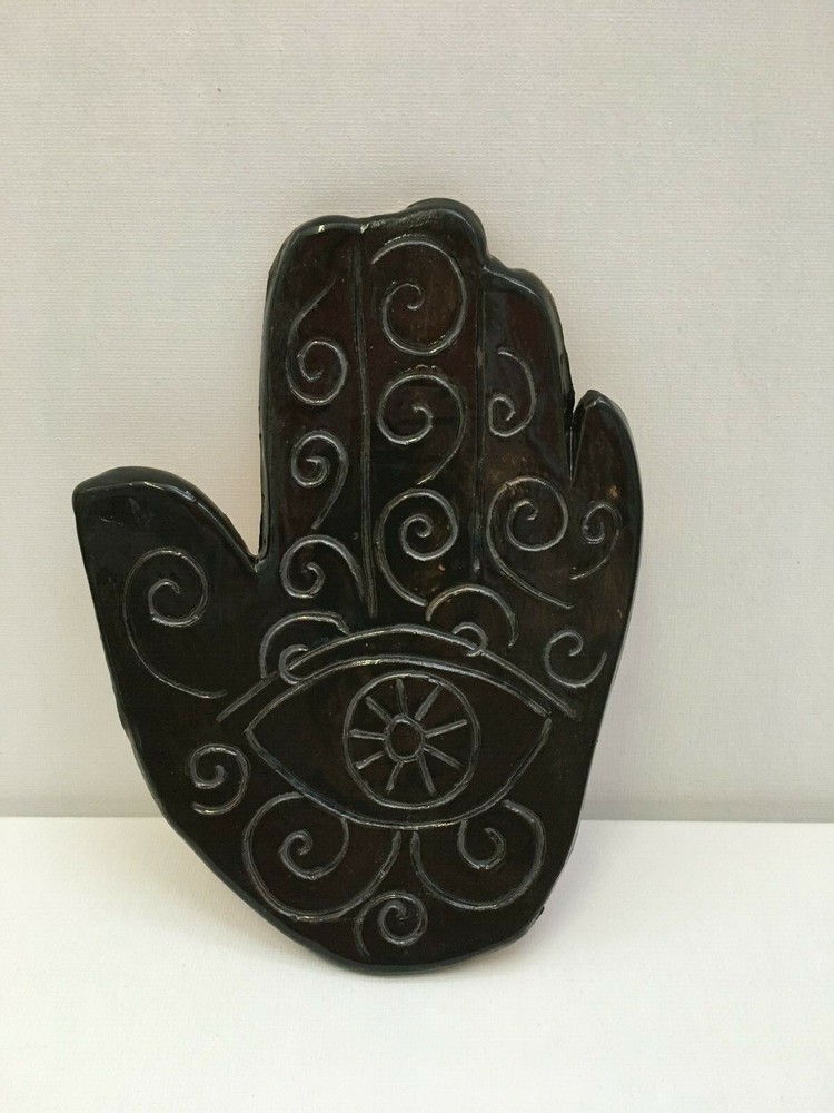 HAMSA hand carved stoneware wall plaque