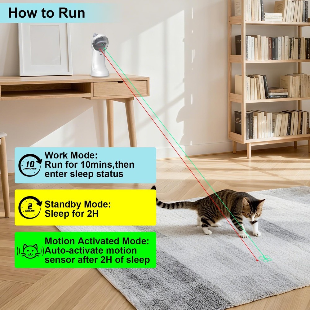 Motion-Activated Automatic Cat , Unique Double Light Green&Red, 4 Speed Modes...