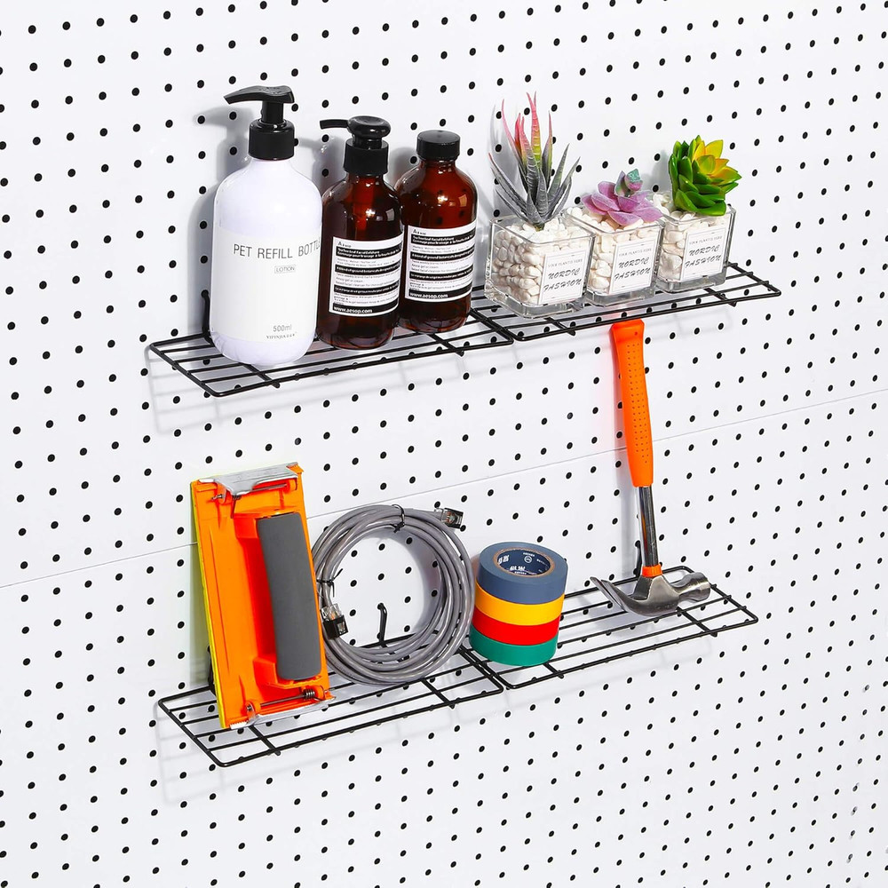 Pegboard Hooks, Peg Board Shelf, for Support Various Tools, 4 Packs, Black