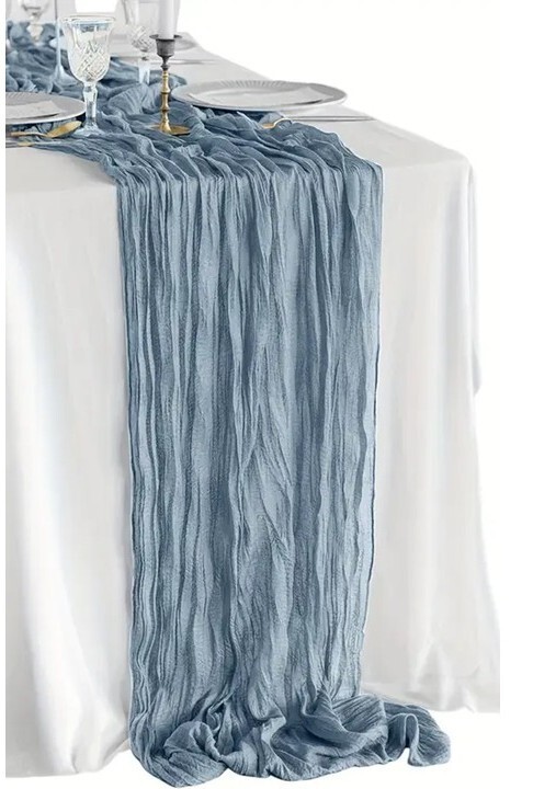 35x157" boho rustic crinkle effect textured gauze table runner wedding BLUE