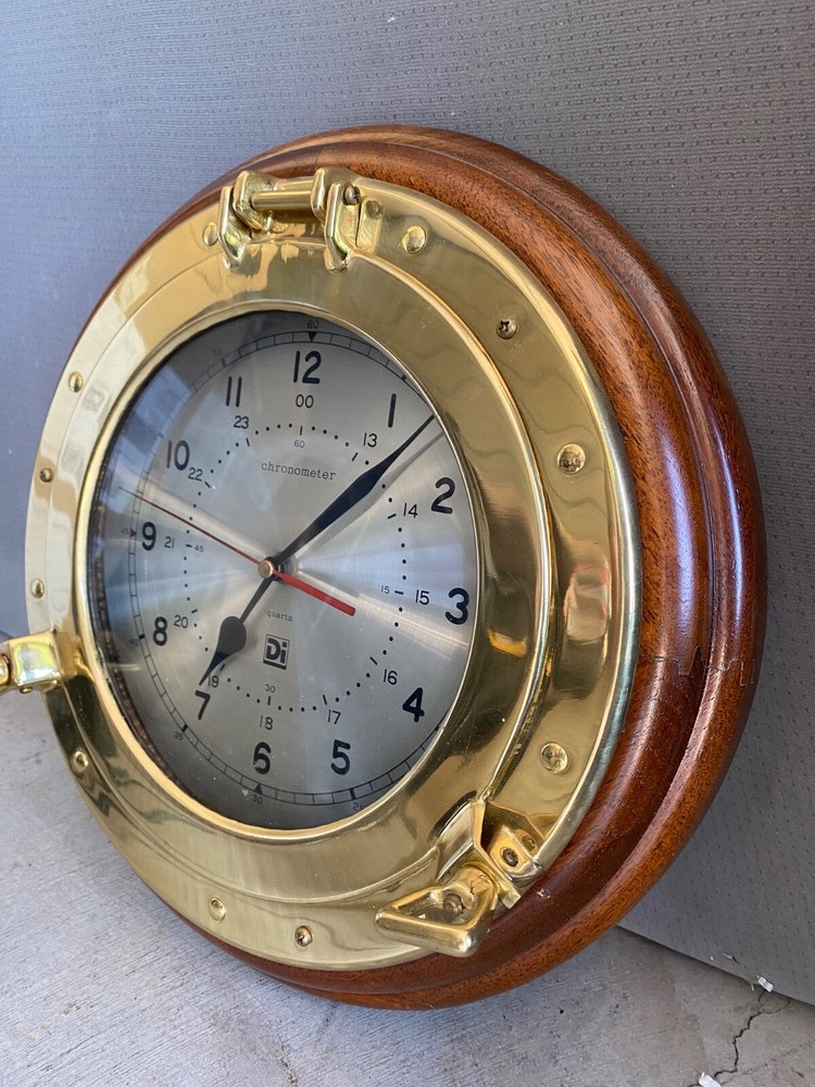 Solid Brass Ship’s Clock, Wood, Good condition