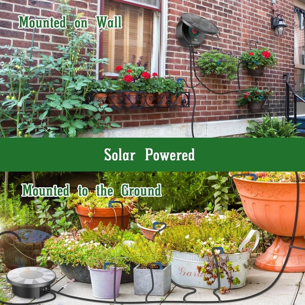 50FT Automatic Solar Drip Irrigation System Kit,9 timer Modes Irrigation Garden