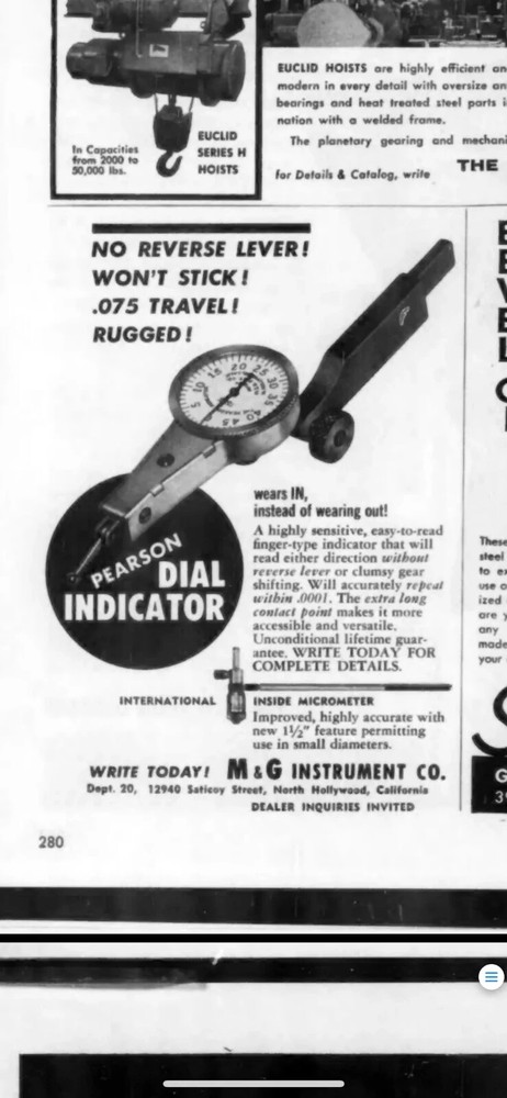 TESTED Dial Test Indicator PEARSON good working order MACHINIST