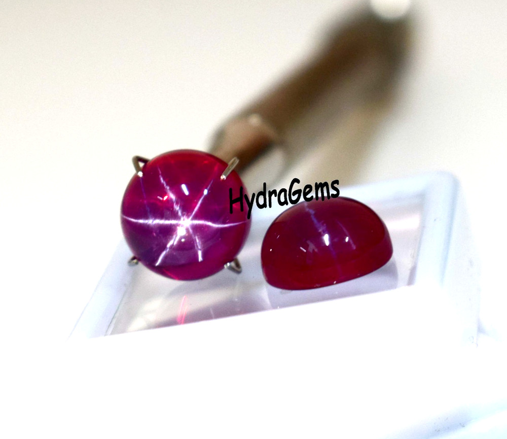 Natural Matching Pair 6 Rays Star Ruby Cabochon Lot Round Cut Red Star Ruby Gem