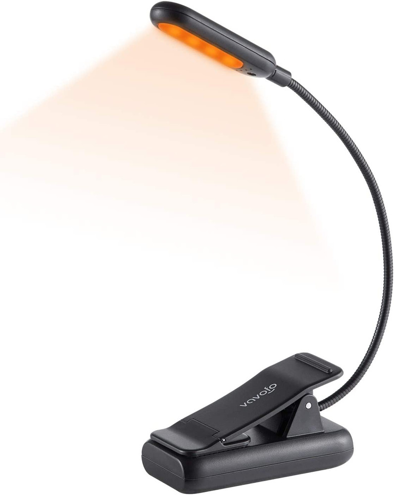 Amber Rechargeable Reading Light, Blue Light Blocking Book Light, 7 Leds Eye Car