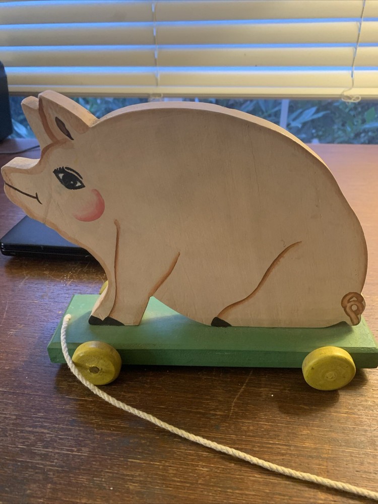 Vintage Wooden Pig Pull Toy