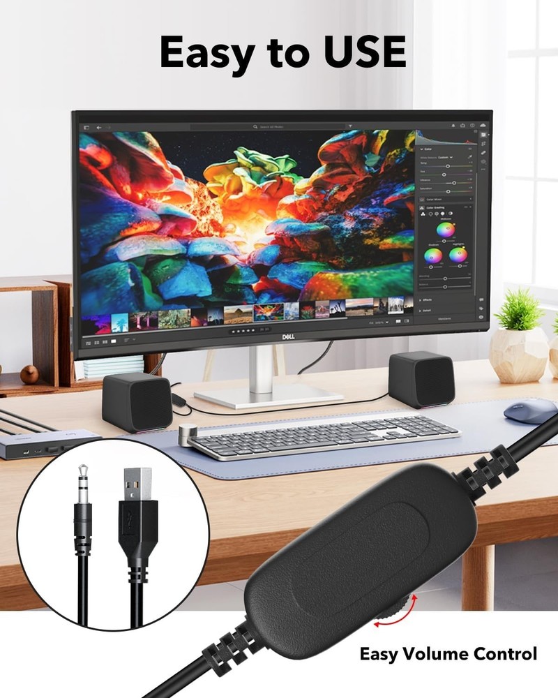 USB Powered Compact Computer Speakers with Touch Control & LED Light – Black