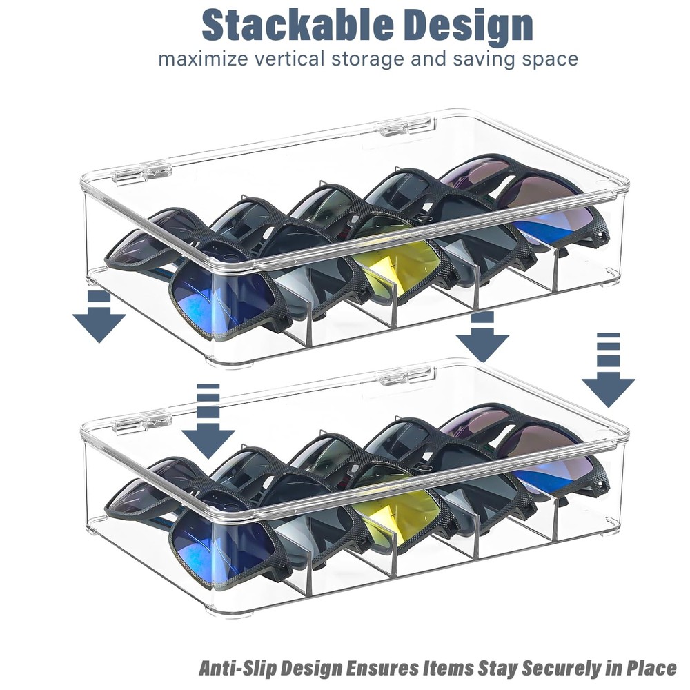 AntStep Sunglasses Organizer, Sunglasses Storage 3 Layers, Clear Stackable Ey...