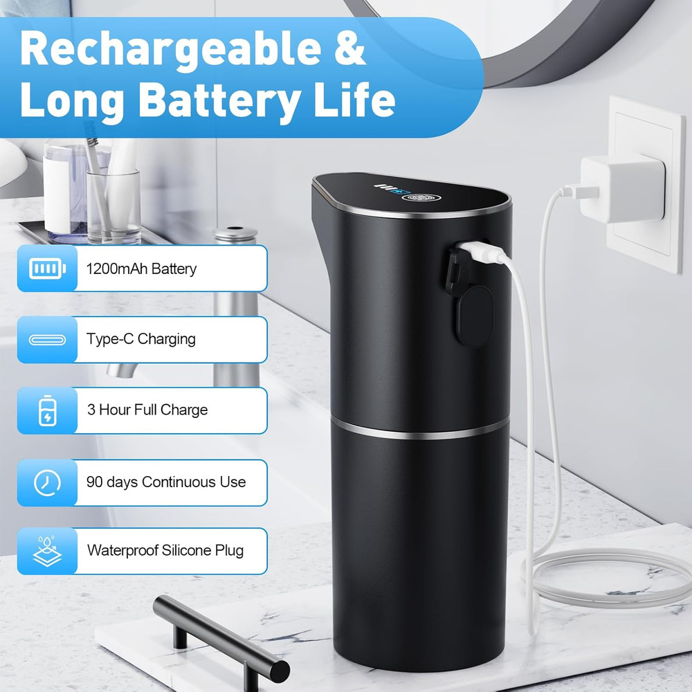 Automatic Soap Dispenser,Touchless Hand Wall Mount Rechargeable 3 Gear Adjustabl