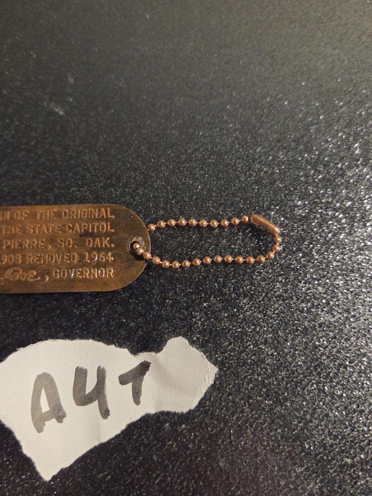South Dakota State Capitol Dome Copper Keychain - 1964 - Gov. Nils Boe - Vintage