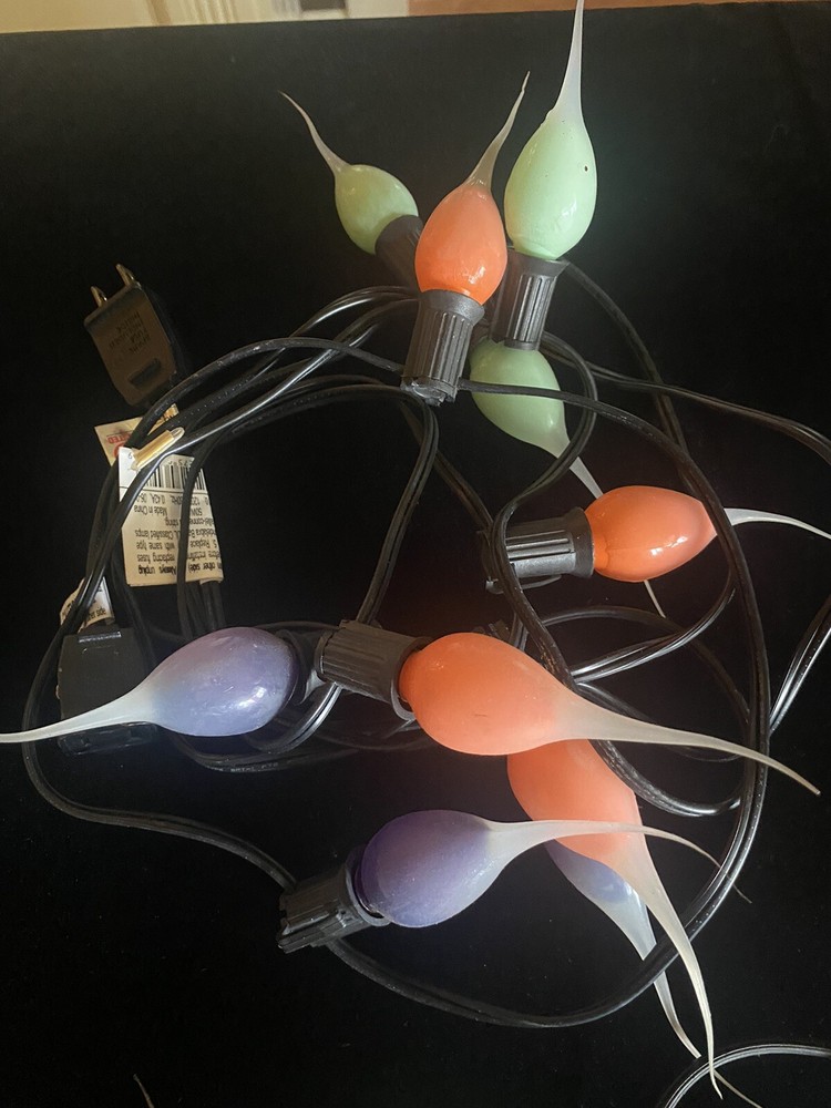 3 VINTAGE HALLOWEEN SILCONE TIPPED STRING LIGHTS 10 LIGHTS PER STRING MISSING 2
