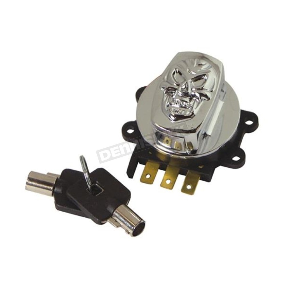 V-Factor Chrome Skull Fatbob Round Key Ignition Switch - 15017