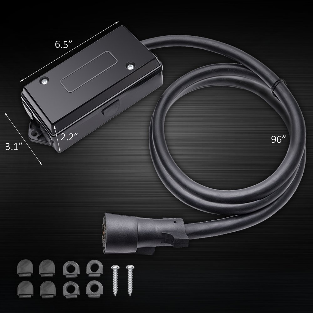 MICTUNING 8ft Trailer Cord 7 Way Plug Inline Junction Box Wiring Harness Kit