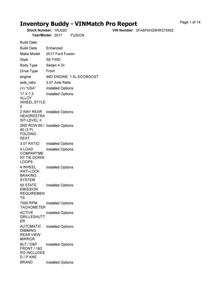 FUSION 2017 High Mounted Stop Light 104920547