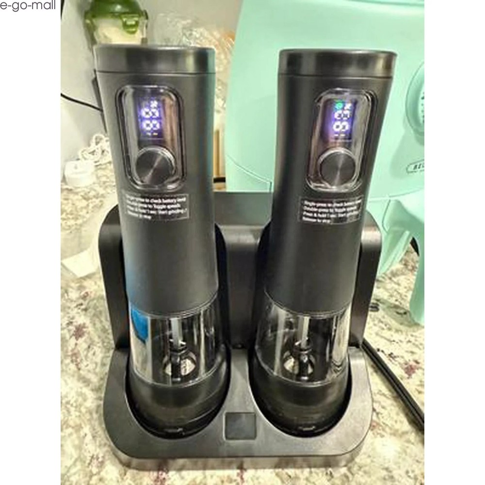 2PCS Electric Salt and Pepper Grinder Set Automatic Grinder w/ Rechargeable Base