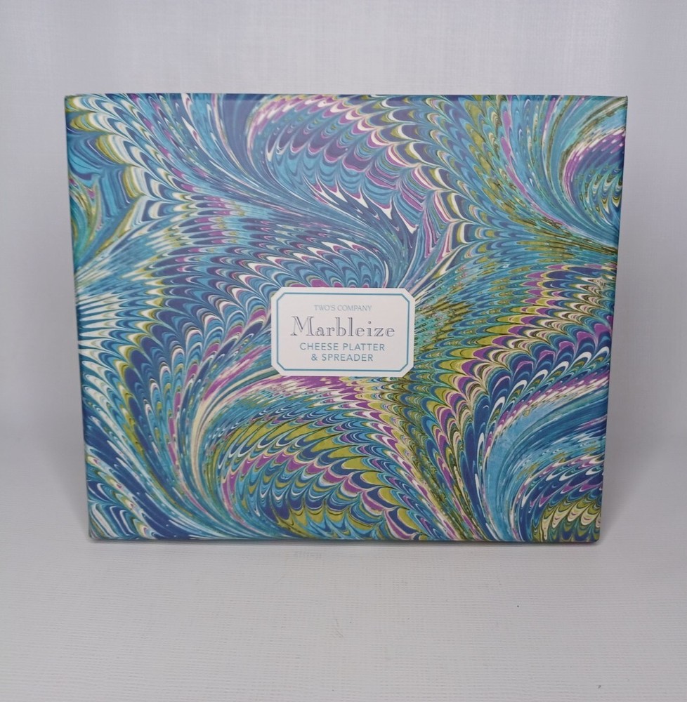 Two's Company Marbled Cheese Platter And Spreader Set Marbleize Pattern