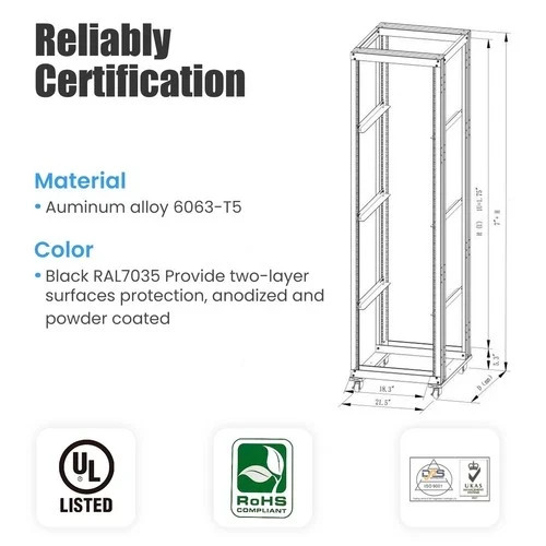 27U 4 Post Open Frame Server Rack 19” – 17” Deep Network Rack with 3 L Rails