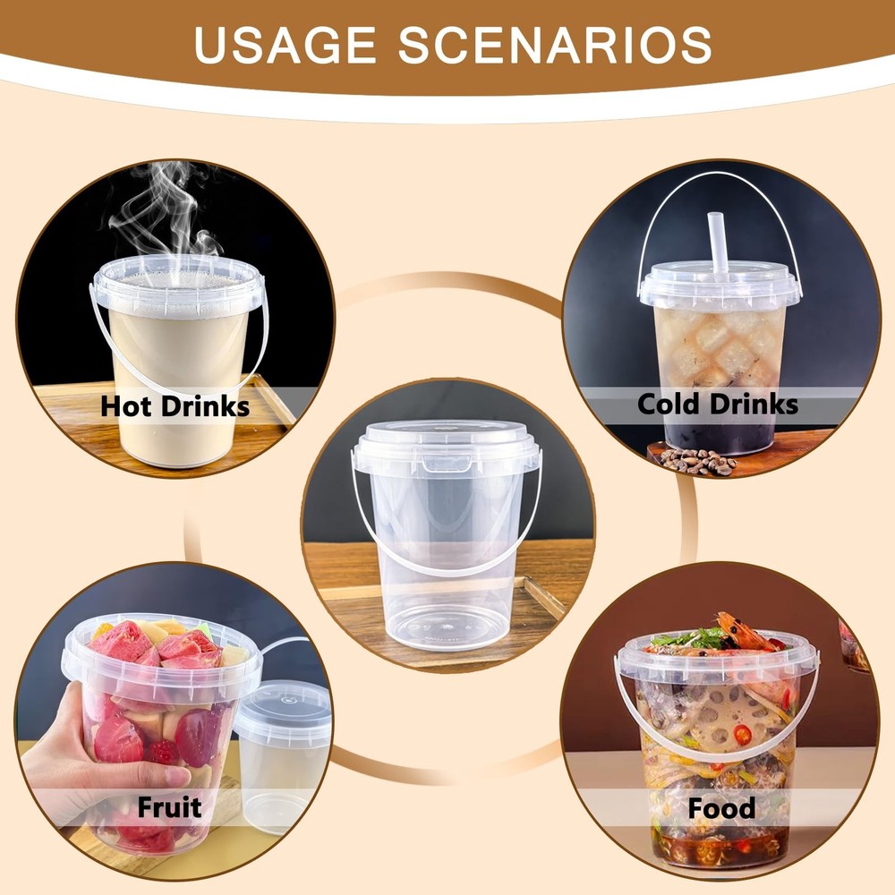 30 Sets - 34 oz Plastic Cups with Lid 30 Set Clear Straws, Transparent