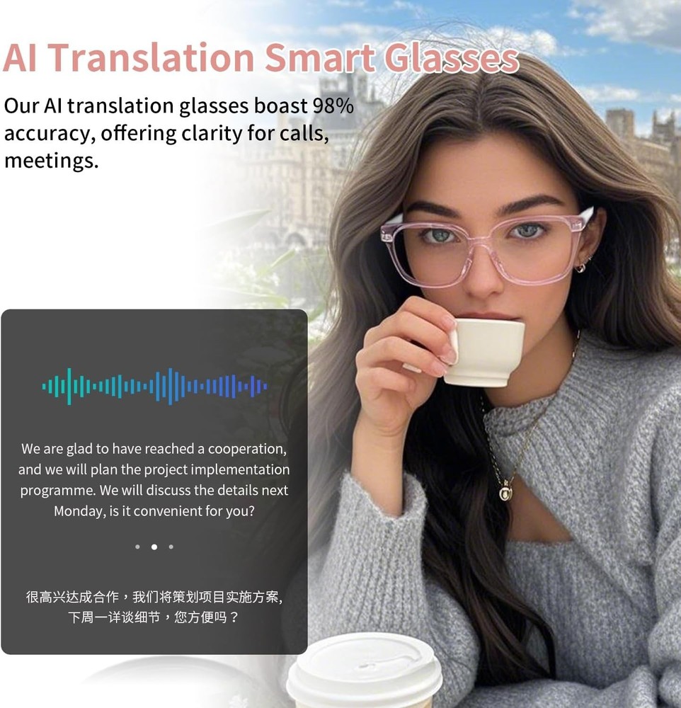 Multi-Functional AI Smart Glasses - Voice Assistant & Audio Playback, Pink